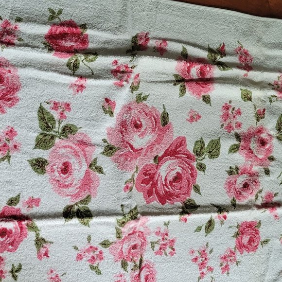 Vintage St Mary's Rose Print Bath Towel and Washcloth Set of 2 NWT White Pink Gr - Picture 4 of 5